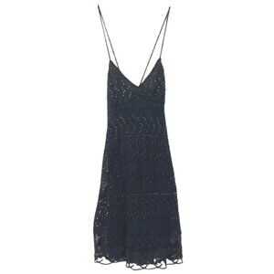 NEW Zara Woman Black Beaded Lace Fit & Flare Skater Mini Dress Sz. S